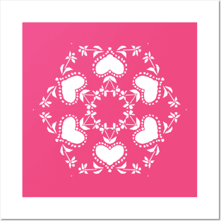 Hearts and Flowers Snowflake Posters and Art